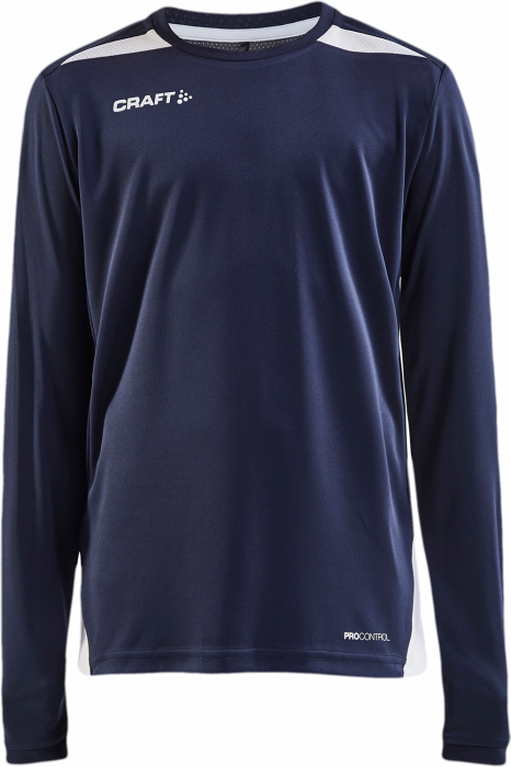 Craft - Pro Control Impact Langærmet T-Shirt Junior - Navy blå & hvid
